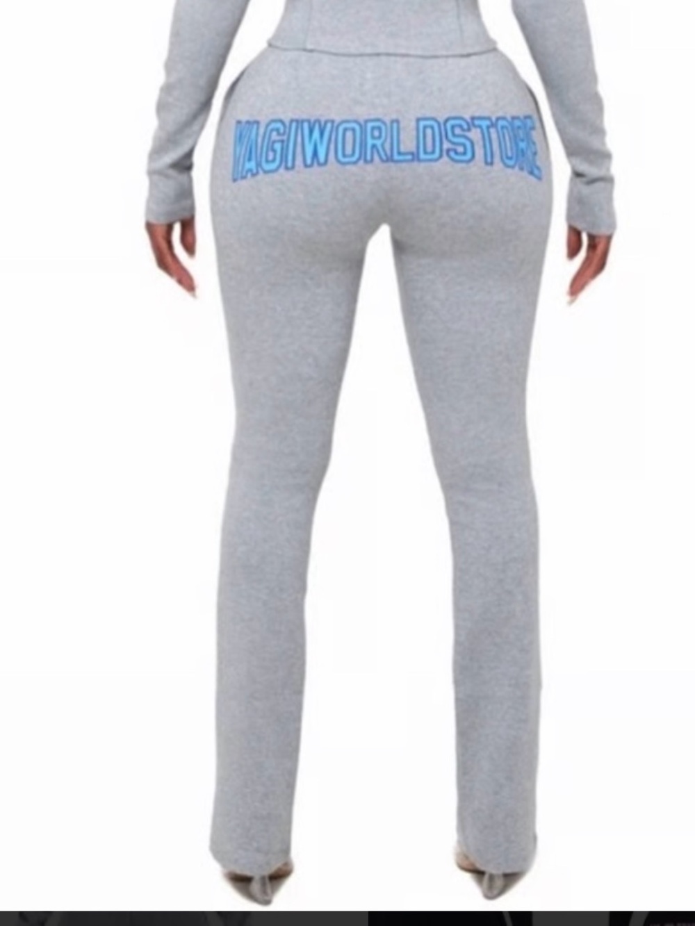 Gray High-Rise Fitted Leggings Jumpsuit with pink Logo Detail